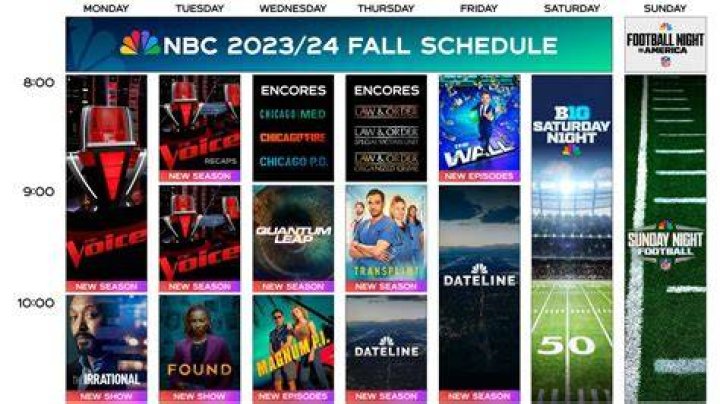 NBC Fall TV Schedule 2023-2024
